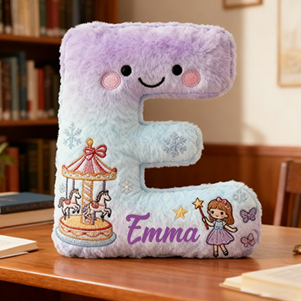 Personalized Whimsical Letter Christmas Gift Pillow and Magical Embroidery Graphic 3D Print Pillow for Kids