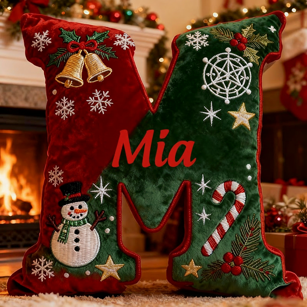 Personalized Letter Christmas Gift Pillow with Name Festive Red and Green Design Graphic 3D Print Pillow for Kids