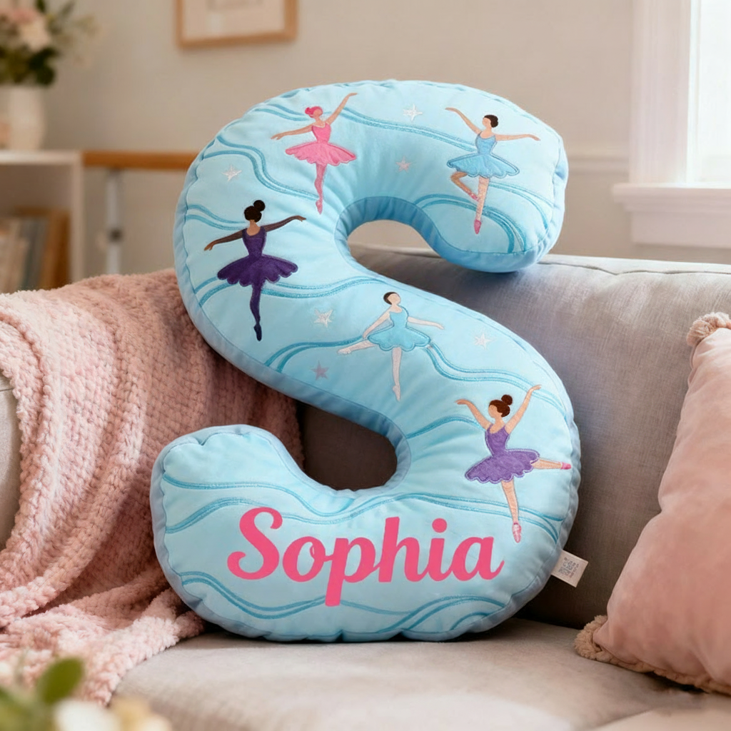 Personalized Graphic 3D Print Ballet Pillow With Your Own Name Soft Stuffed Toy for Kids Unique Decorative Cushion for Girls' Room