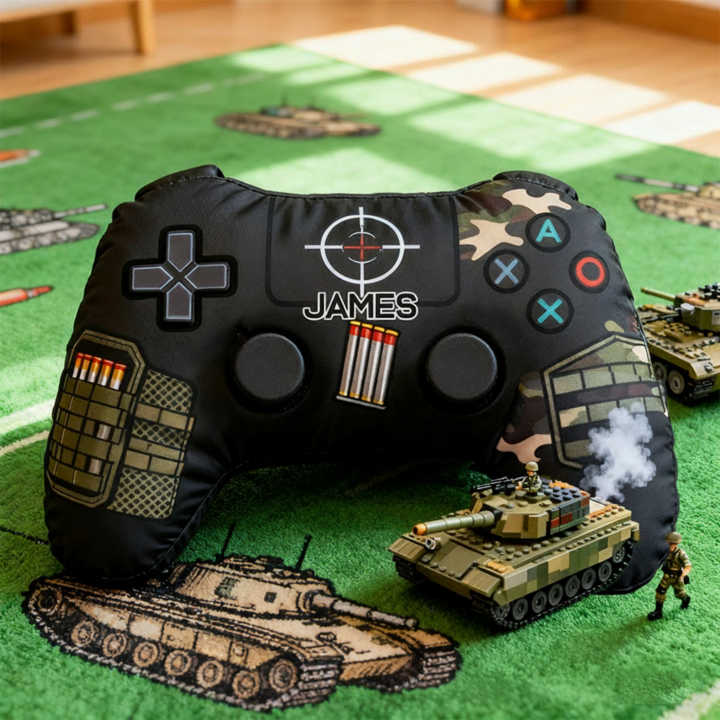 Personalized Graphic 3D Print FPS Style Game Controller Shaped Pillow for Game Lovers Plush Pillow Christmas Gift for Kids
