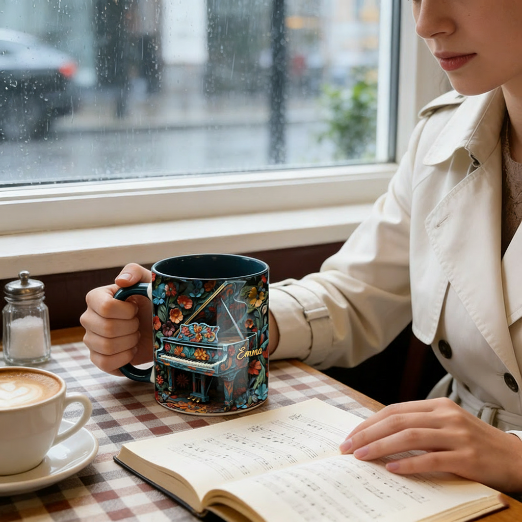 Personalized Piano Mug Custom Name Gift for Her Music Lover Piano Lover Present for Mother Wife Daugther Girlfriend