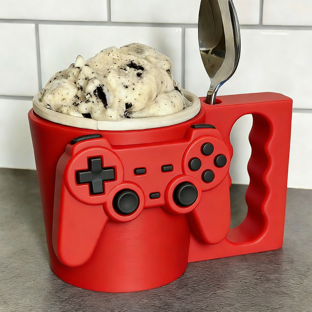 Personalized Couple Controller Gamer Ice Cream Pint Holder with Spoon Slots Eco-Friendly 3D Print for Game Lovers