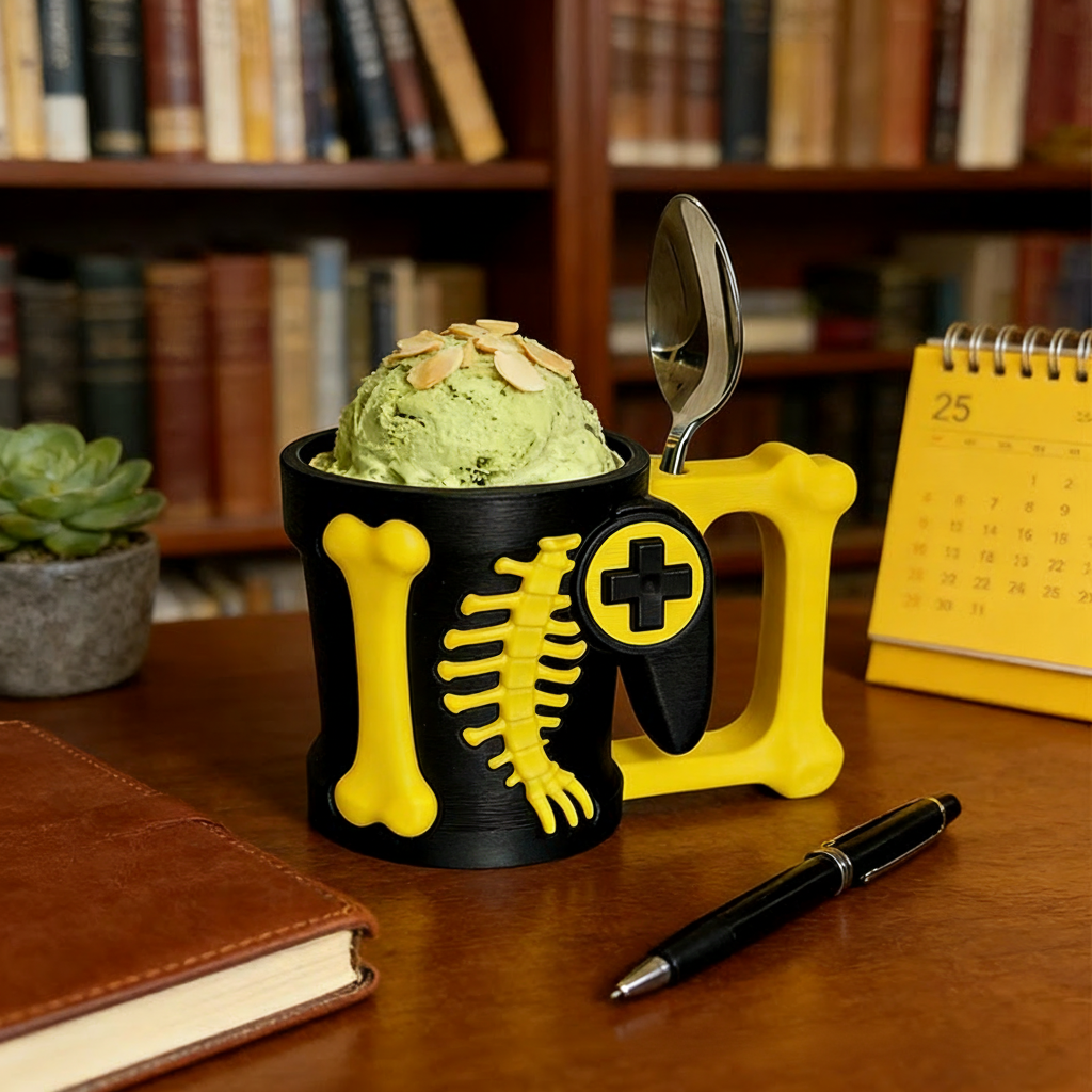 Personalized Couple Dinosaur Bone Controller Gamer Ice Cream Pint Holder with Spoon Slots Eco-Friendly 3D Print for Game Lovers