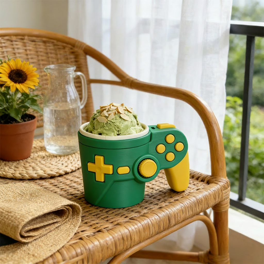 Personalized Couple Morden Controller Gamer Ice Cream Pint Holder with Spoon Slots Eco-Friendly 3D Print for Game Lovers