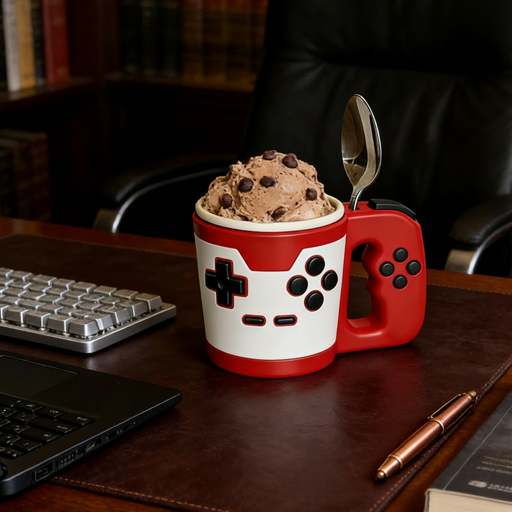 Personalized Couple Vintage Style Controller Gamer Ice Cream Pint Holder with Spoon Slots Eco-Friendly 3D Print for Game Lovers