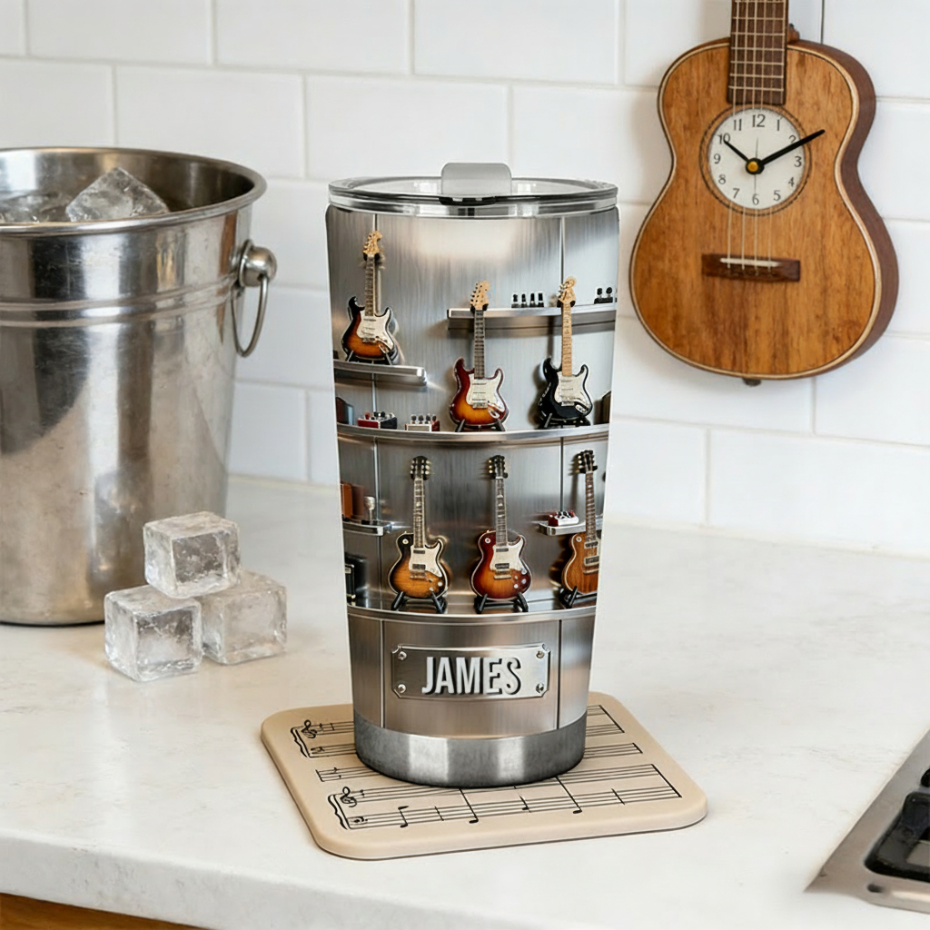 Personalized 2D Flat String Symphony 20oz Tumbler Custom Guitar Themed Tumbler for Music Lovers