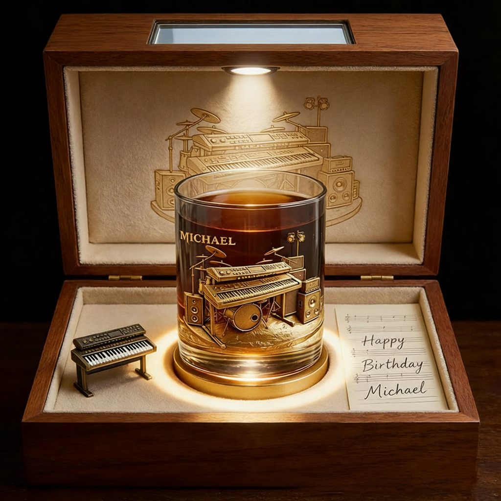 Personalized Electronic Keyboard Whiskey Glass Custom Name Whiskey Glass Engraved Glasses Gift Keyboardist Birthday Concert Holiday Gift