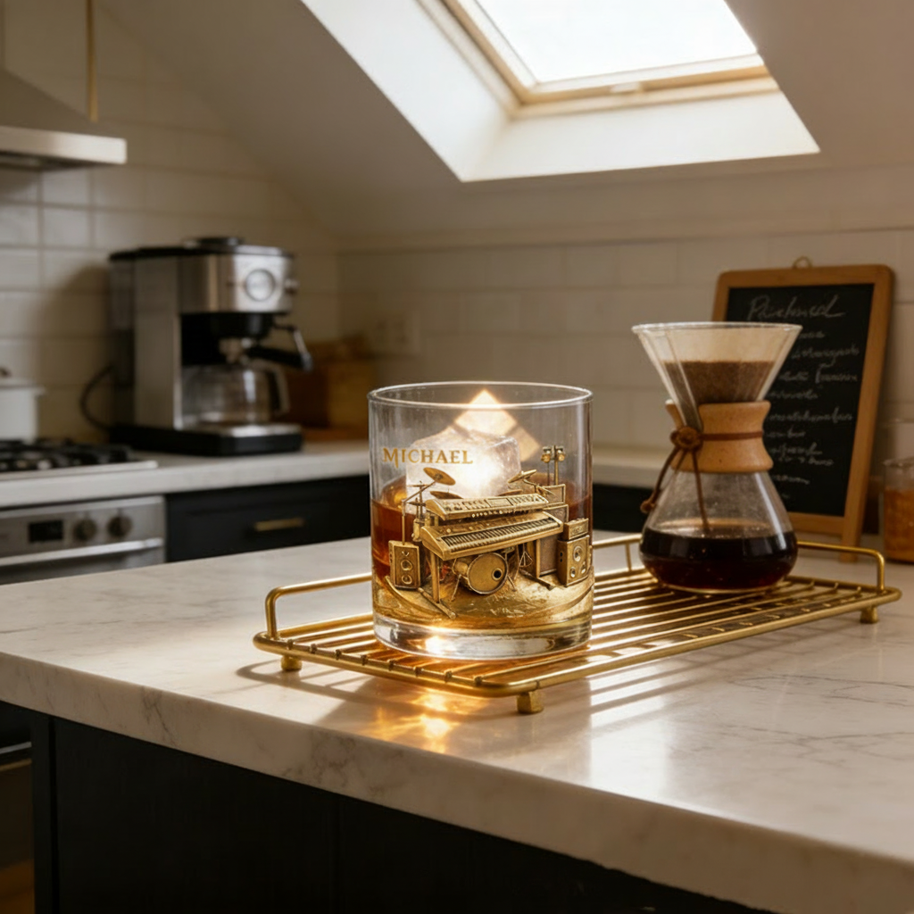 Personalized Drum Set Whiskey Glass Custom Name Whiskey Glass Engraved Glasses Gift Drummer Birthday Concert Holiday Gift