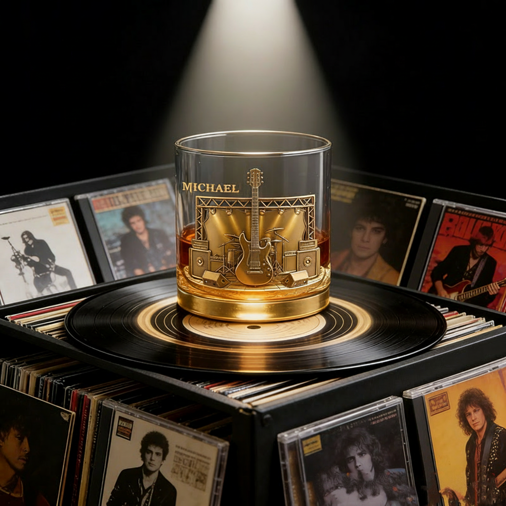 Personalized Electric Guitar Whiskey Glass Custom Name Whiskey Glass Engraved Glasses Gift Guitarist Birthday Concert Holiday Gift