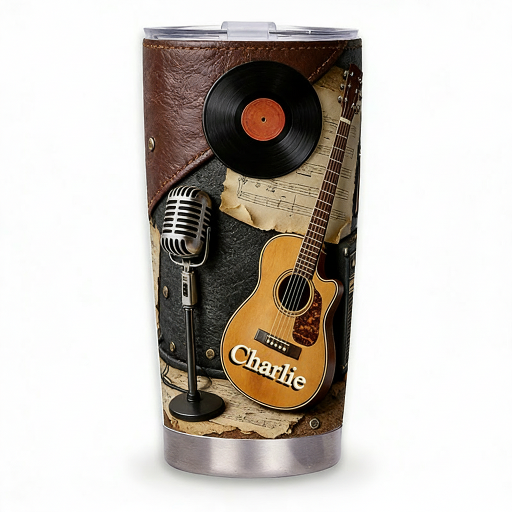 Personalized 2D Flat Light Acoustic Vinyl Vibes 20oz Tumbler Custom Music Themed Tumbler for Music Lovers