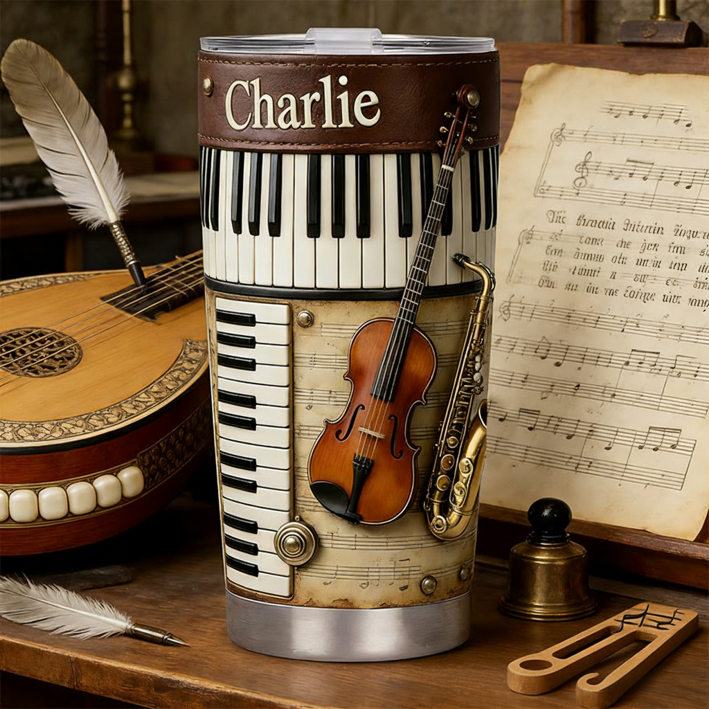 Personalized 2D Flat Classical Harmony 20oz Tumbler Custom Classical Music Themed Tumbler for Music Lovers