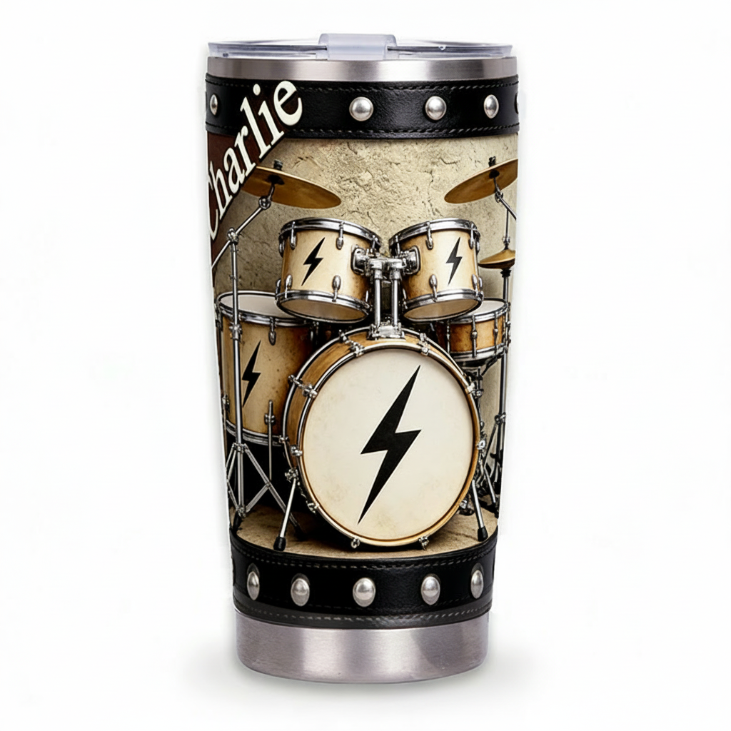 Personalized 2D Flat Thunderbeat Drum 20oz Tumbler Custom Drum Themed Tumbler for Music Lovers
