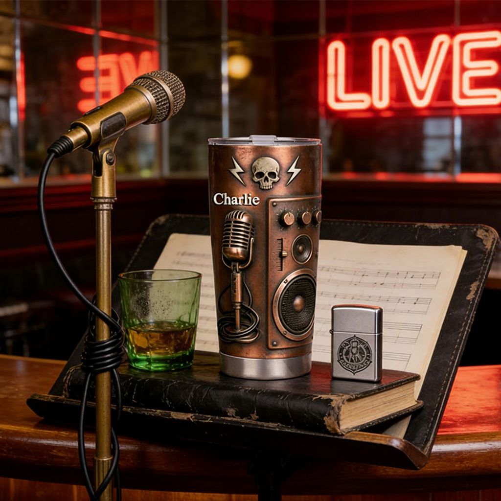 Personalized 2D Flat Retro Rock Amplifier 20oz Tumbler Custom Rock Music Themed Tumbler for Music Lovers