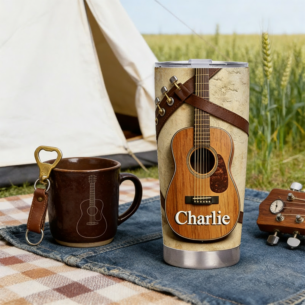 Personalized 2D Flat Rustic Melody 20oz Tumbler Custom Country Music Guitar Themed Tumbler for Music Lovers