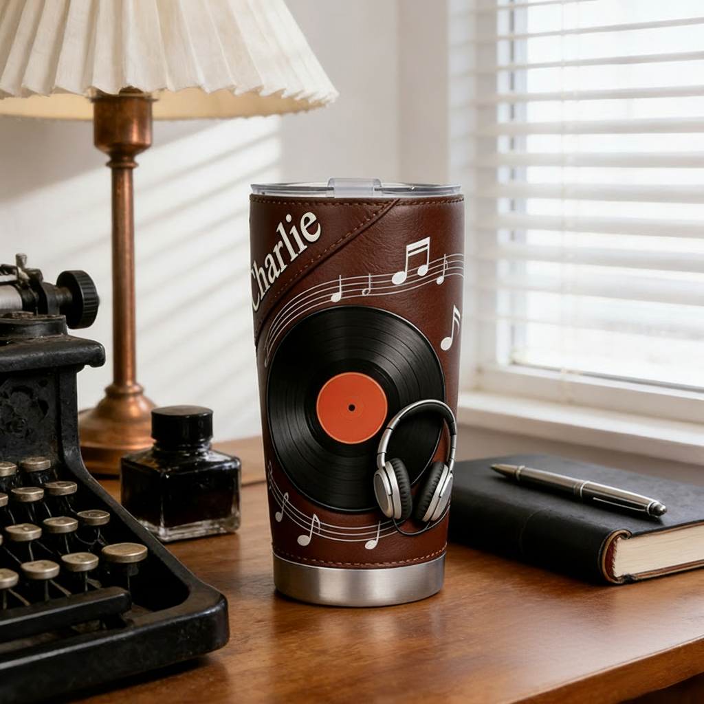 Personalized 2D Flat Vinyl Groove 20oz Tumbler Custom Vinyl Record Themed Tumbler for Music Lovers