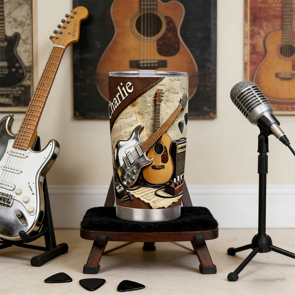 Personalized 2D Flat Light Acoustic Vibes 20oz Tumbler Custom Guitar Themed Tumbler for Music Lovers