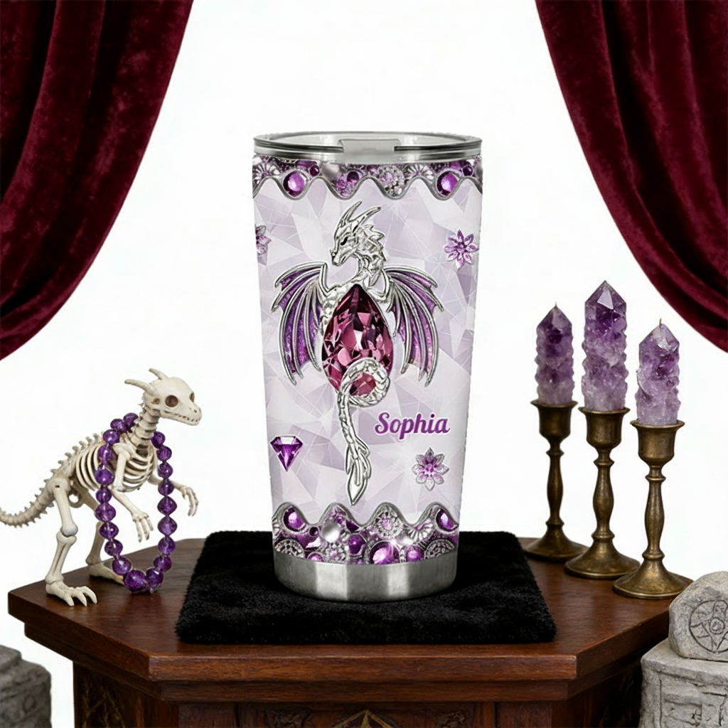 Personalized 2D Flat Love Dragons 20oz Tumbler Custom Magic Witch Themed Tumbler for Magic Lovers