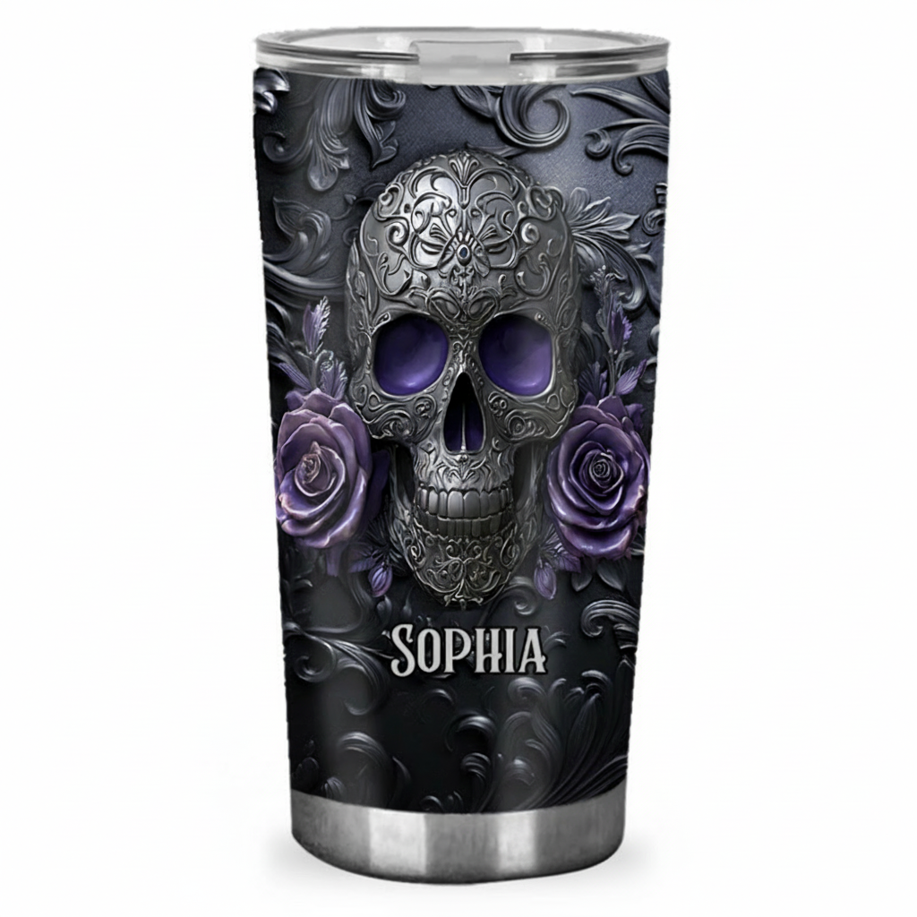 Personalized 2D Flat Gothic Rose Skull 20oz Tumbler Custom Magic Witch Themed Tumbler for Magic Lovers