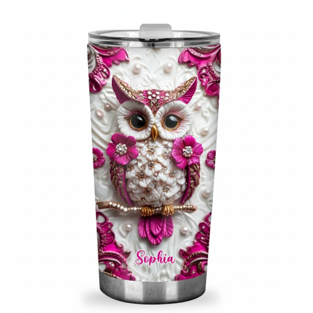 Personalized 2D Flat Floral Magic Owl 20oz Tumbler Custom Magic Witch Themed Tumbler for Magic Lovers