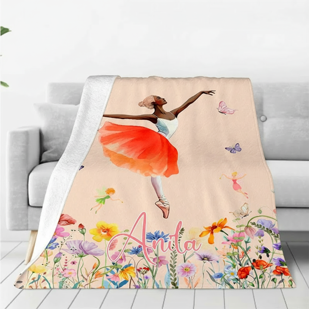Personalized Ballet Girl Birth Flower Blanket Flannel Blanket Ballet Lover Blanket with Name for Dance Lovers Dance Team Birthday Gift for Girls