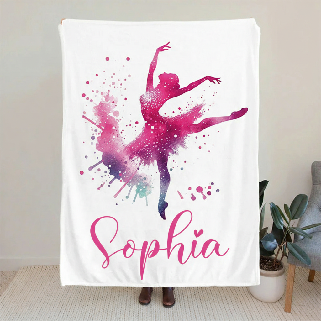 Personalized Ink Ballerina Street Dancer Blanket Flannel Blanket Ballet Lover Blanket with Name for Dance Lovers Dancer