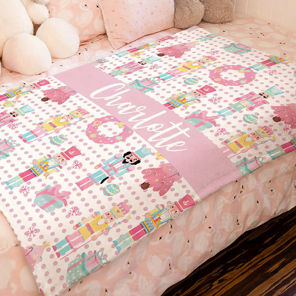 Personalized Cute Christmas Nutcracker Soft Throw Blanket with Name Home Decor Birthday Christmas Gift for Kid Girl