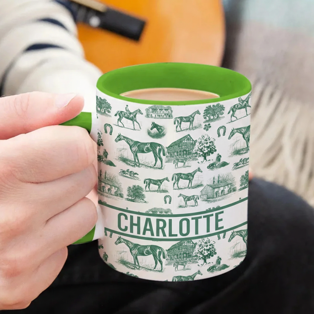 Personalized Multicolor Equestrianism Pattern Ceramic Coffee Mug with Text Anniversary Birthday Gift for Equestrians Cowgirls