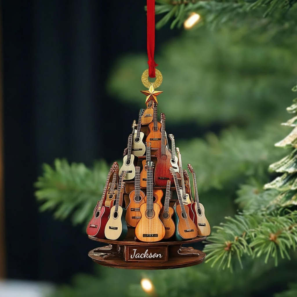 Personalized Classic Guitar 2D Flat Ornament and Guitar Christmas Ornament and Guitar Xmas Decor and Christmas Gift for Music Lovers