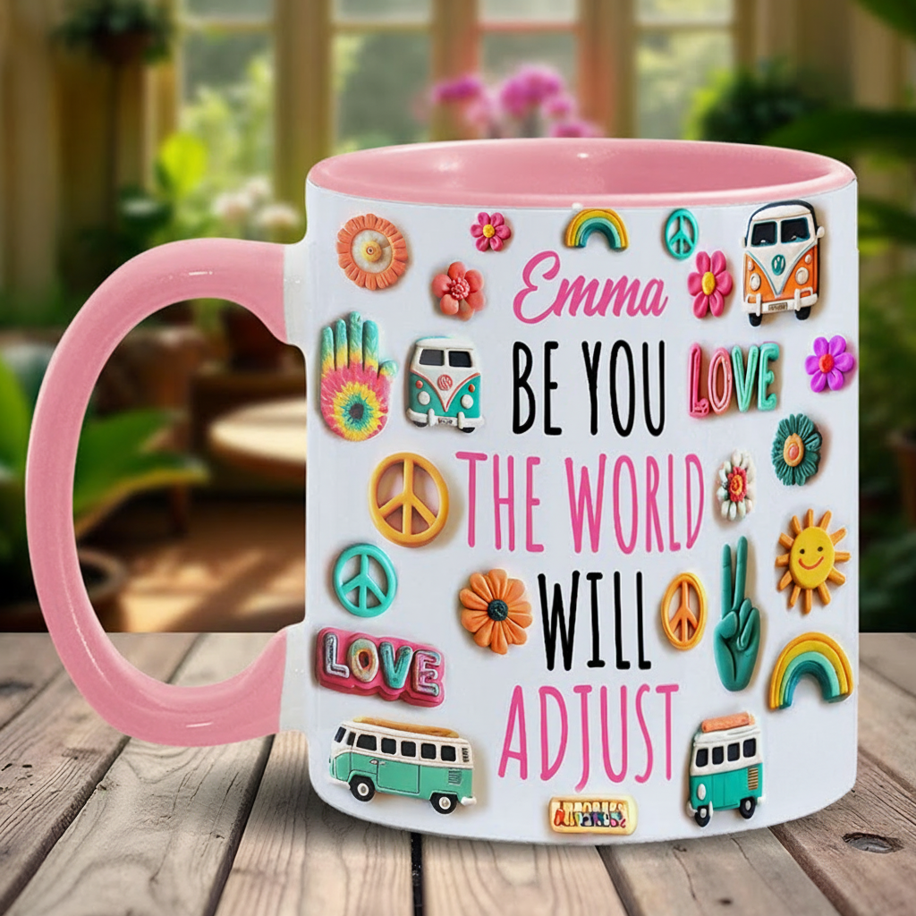 Personalized Name Hippie Accent Mug Be You the World Adjust Gift Hippie Lover Gifts Colorful Hippie Coffee Mug Bohemian Coffee Mug