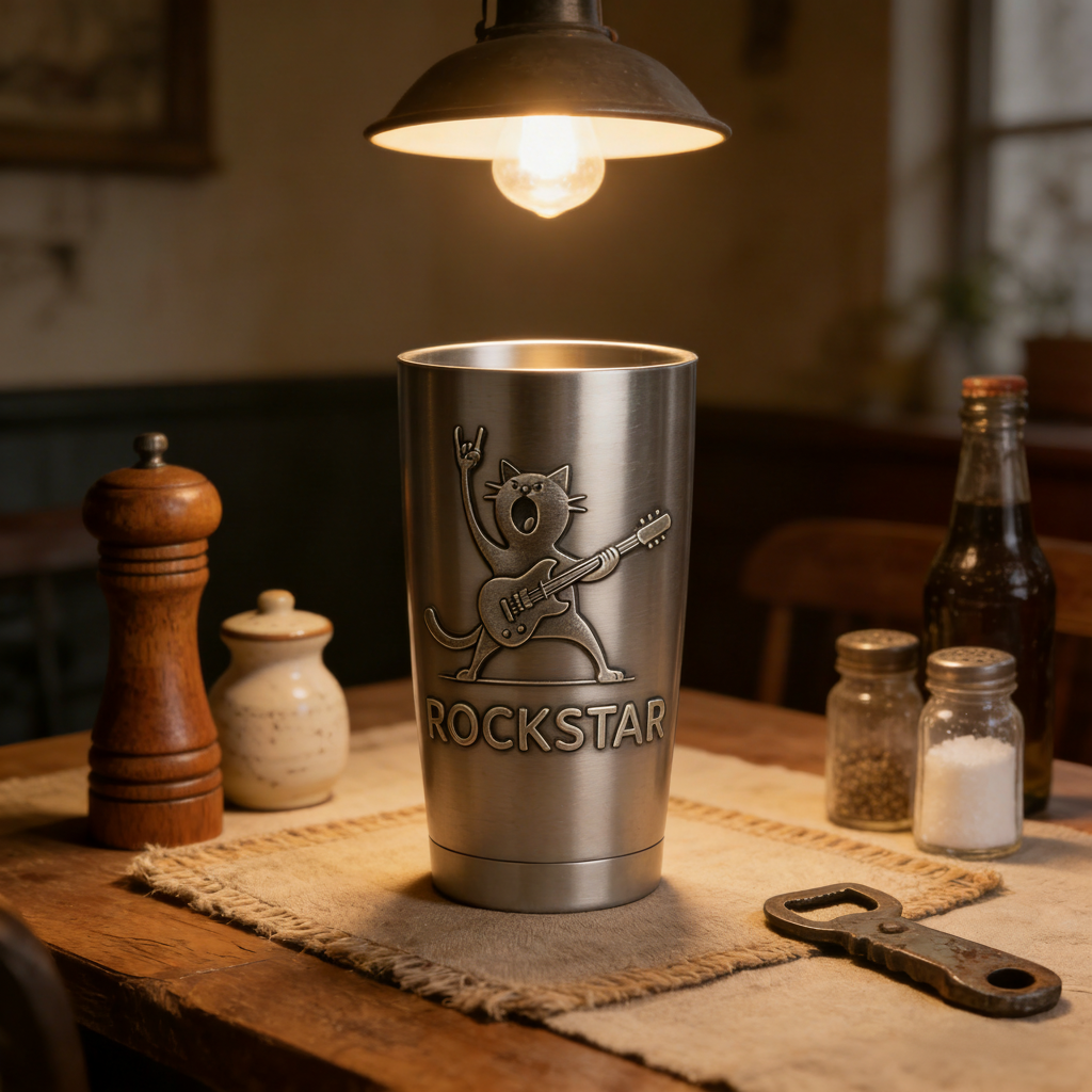 Personalized Rock Cat Stainless Steel Tumbler Custom Name Gift for Guitarists Band Members Music Lovers for Performances Birthdays Holiday Parties