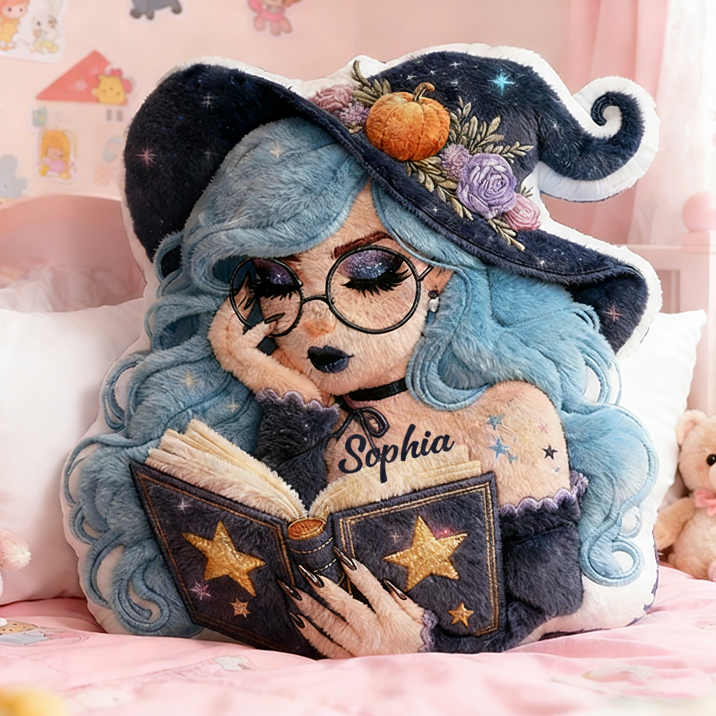 Personalized Name Witch Pillow with Magic Booka and Enchanting Mystical Design Graphic 3D Print Pillow for Kids