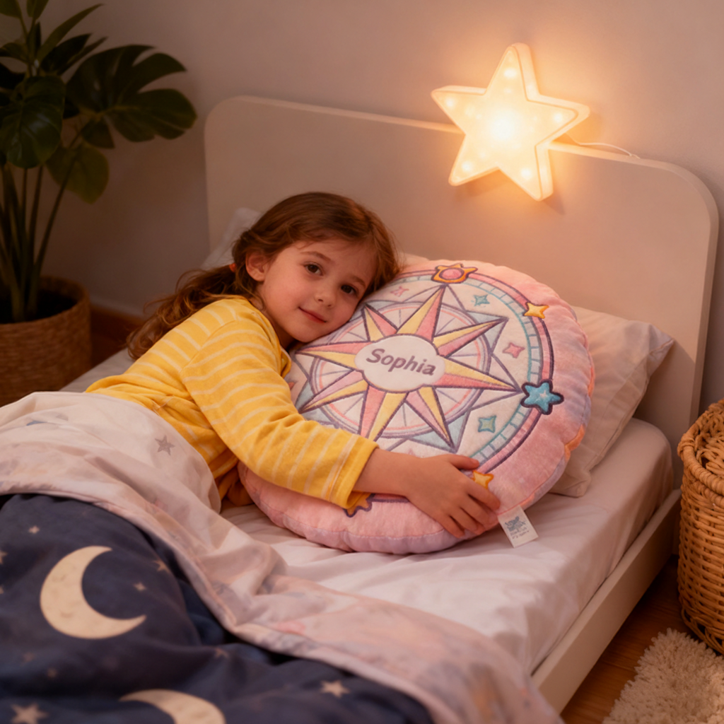 Personalized Round Pink Christmas gift Pillow with Star Compass Pastel Colors Magical Design and Cute Decorative Elements Graphic 3D Print Pillow