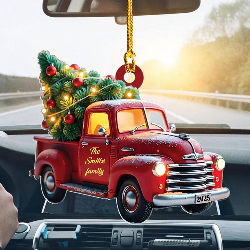 Personalized Red Truck Christmas Ornament and Custom Name Ornament and Personalized Christmas Ornament