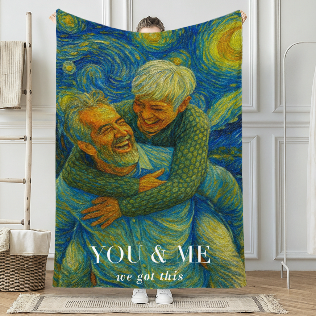 Personalized Van Gogh We Got It Photo Art Blanket For Couples Flannel Blanket with Photo Custom Art Lover Gift Custom Portrait