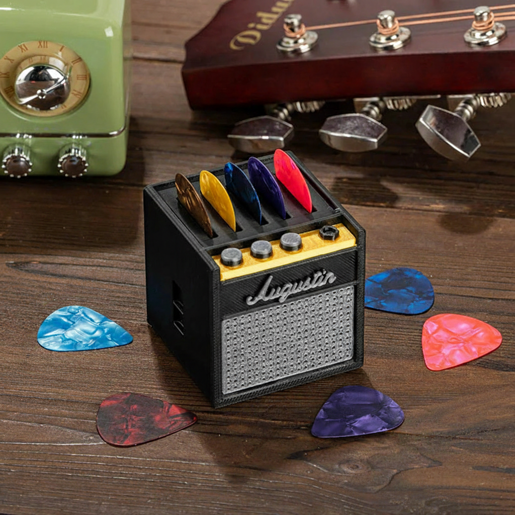 Personalized 3D Printing Retro Guitar Amp Shape Guitar Picks Holder Plectrum Storage Box with Name Birthday Gift for Musician Guitar Player