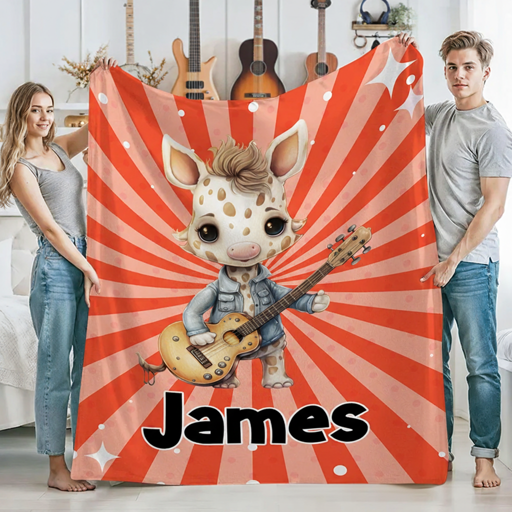 Personalized Rock Animal Multi Color Soft Throw Blanket with Name Home Decor Birthday Gift for Rock Music Lover