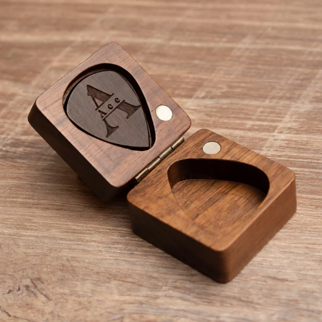 Personalized Wooden Guitar Picks with Case Custom Guitar Pick Holder Plectrum Box Guitar Player Gift