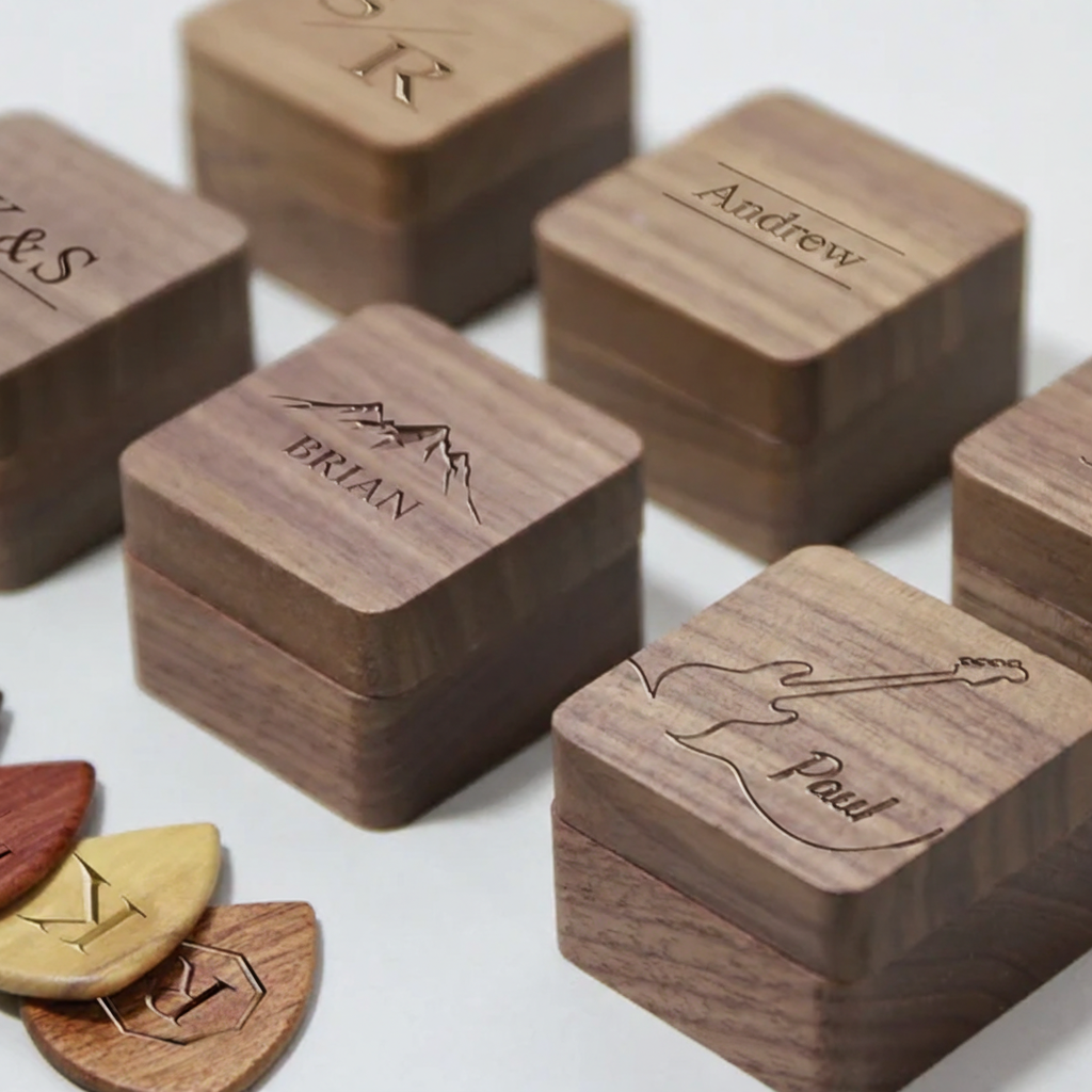 Personalized Wooden Guitar Picks Box Custom Guitar Pick Holder Storage Wood Guitar Plectrum Organizer Case Music Gift for Guitarist Musician