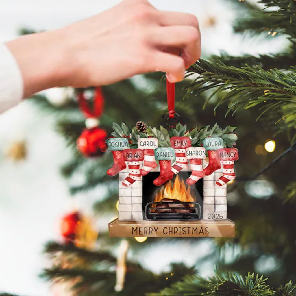 Personalized Christmas Ornaments Custom Family Christmas Stocking Christmas Ornament, Stockings on Fireplace Christmas Gift