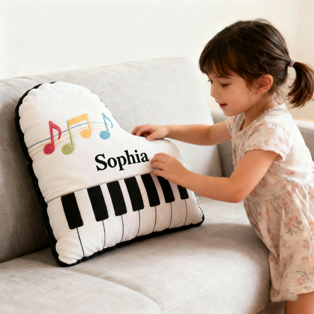 Personalized Graphic 3D Print Piano Pillow With Your Own Name Soft Stuffed Toy for Kids Music Lovers Unique Decorative Cushion for Kids' Room and Music Room
