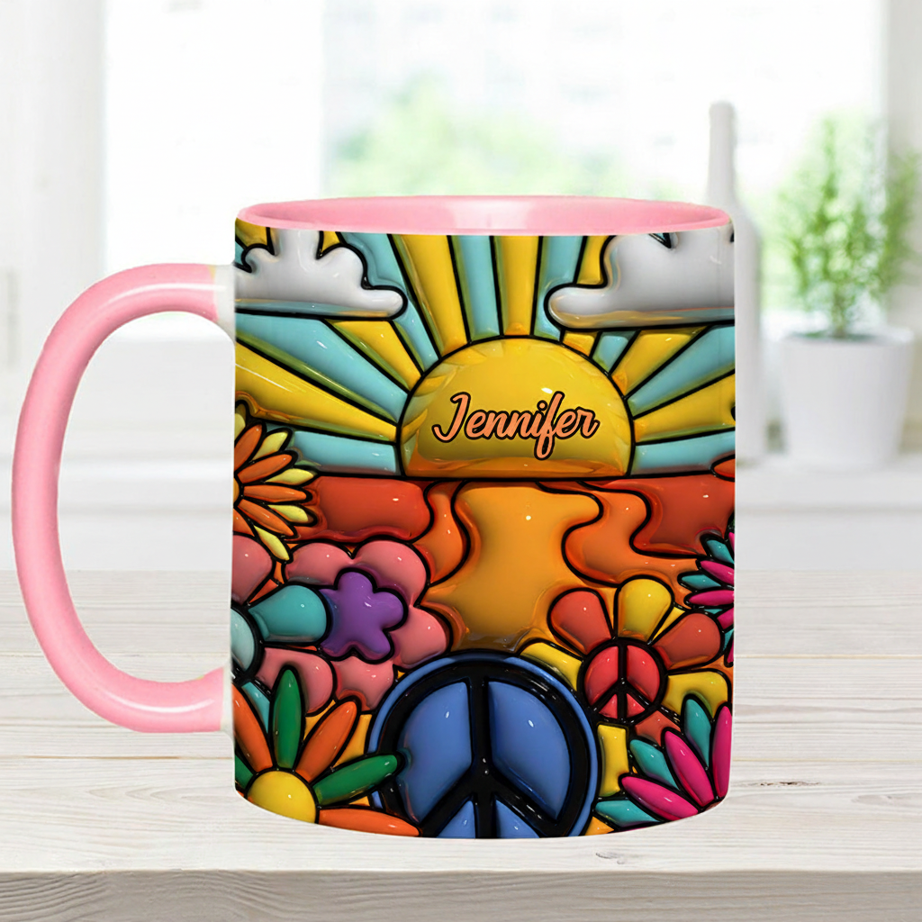 Personalized Hippie Accent Mug Hippie Lover Gifts Colorful Hippie Coffee Mug Bohemian Coffee Mug Peace Love Cup