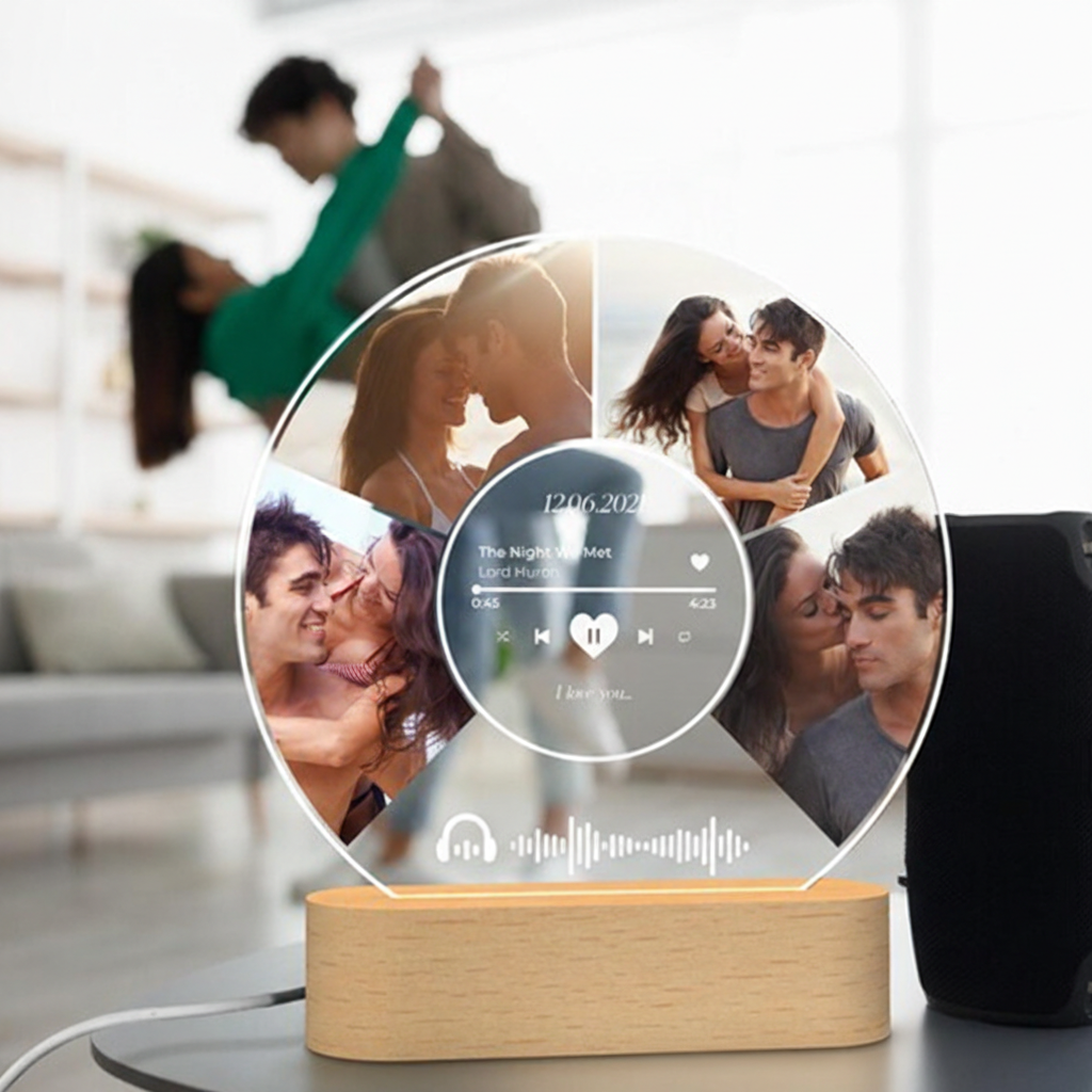 Personalized Song Plaque and Photo Night Light and Custom Music Plaque with Photos Music Lover Gift and Couple Gifts and Anniversary Gift for Couple