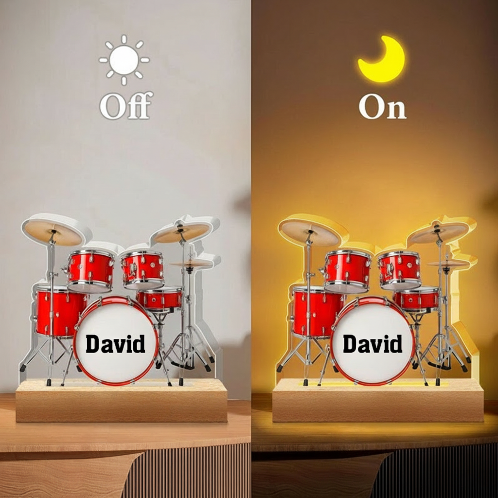 Personalized Drum Night Light Custom Name Drum Lamp Gifts Drum Player Music Night Light