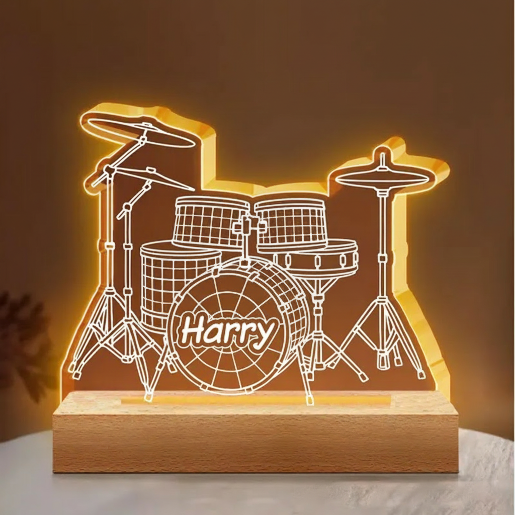 Personalized Drum Night Light Custom Name Drum Lamp Gifts Drum Player Music Night Light