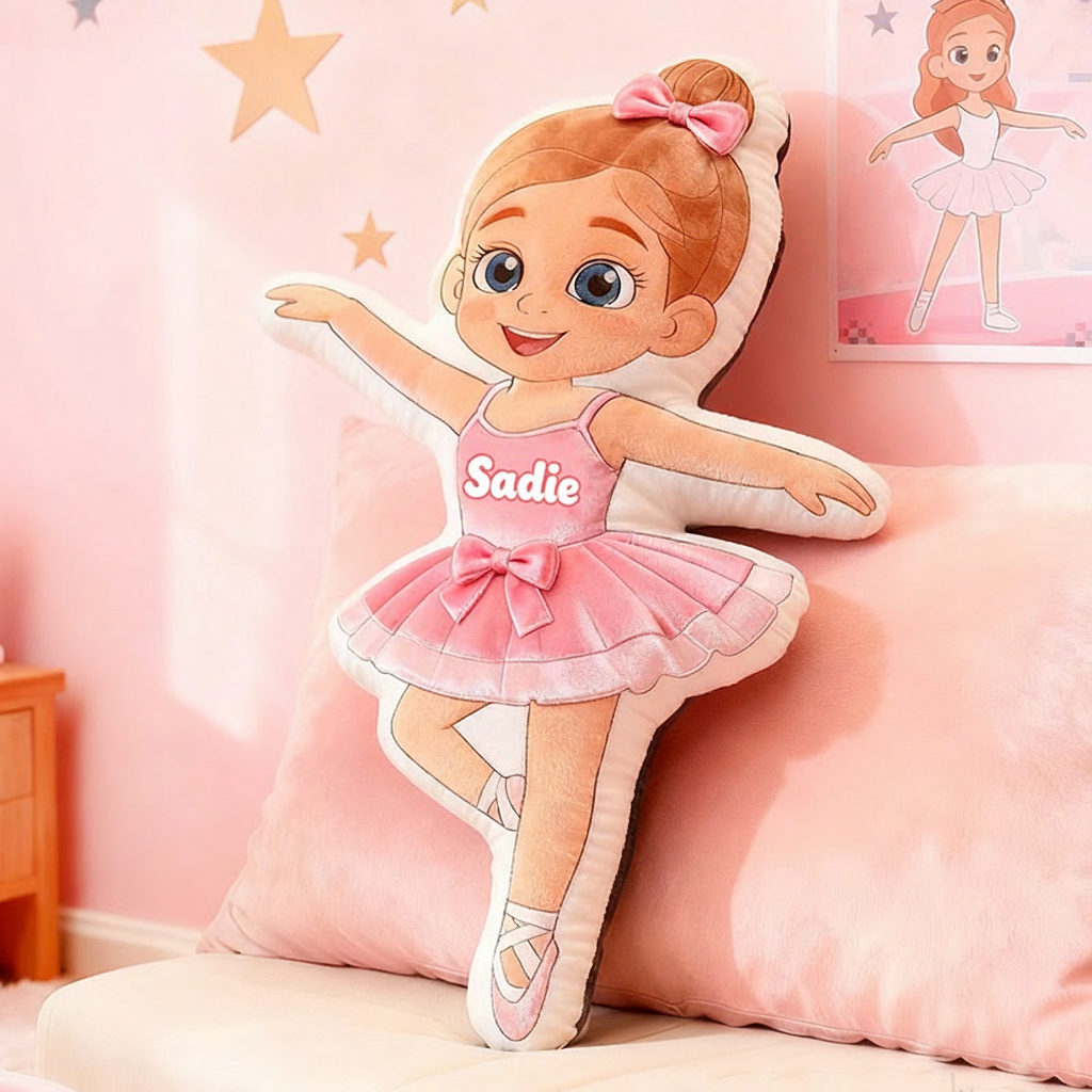 Personalized Ballet Dancers Pillow with Your Name Soft Stuffed Toy for Kids Unique Decorative Cushion for Girls' Room and Dance Studio