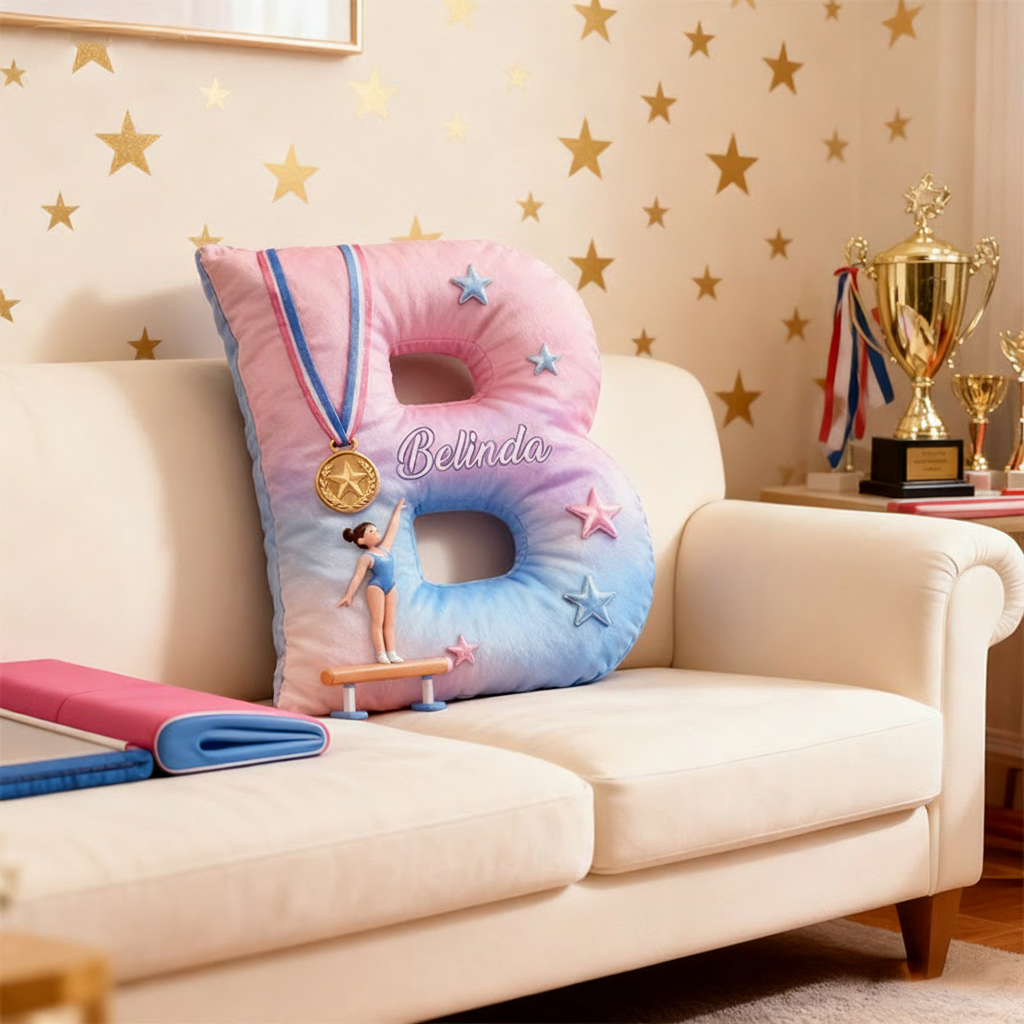 Personalized Graphic 3D Print You Are My Champion Gymnastic Alphabet Shaped Pillow for Gymnastic Lovers Initial Pillow Christmas Gift for Kids