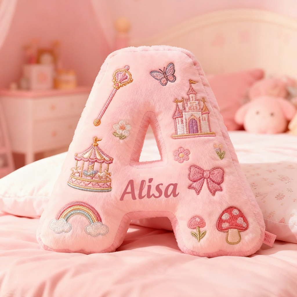 Personalized Fairytale Letter Christmas Gift Pillow and Whimsical Embroidery Graphic 3D Print Pillow for Kids