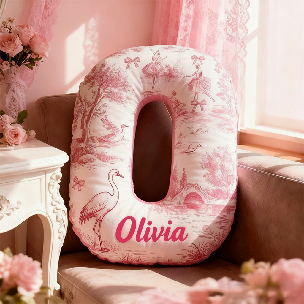 Personalized Graphic 3D Print Toile De Jouy Ballet Alphabet Shaped Pillow for Dance Lovers Initial Pillow Christmas Gift for Kids
