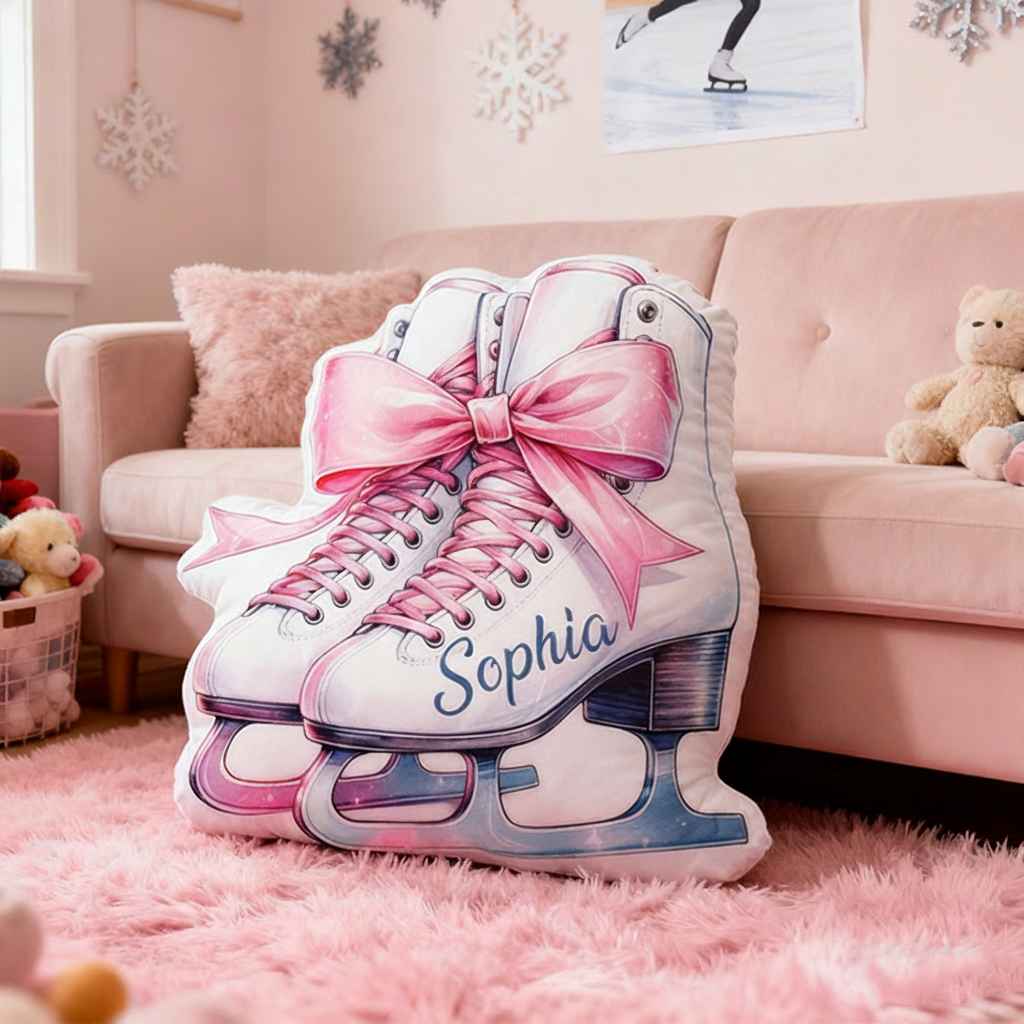 Personalized Graphic 3D Print Ice Skates With Bow Tie Shaped Pillow for Ice Skate Lovers Pillow Christmas Gift for Kids Sale-megacustom