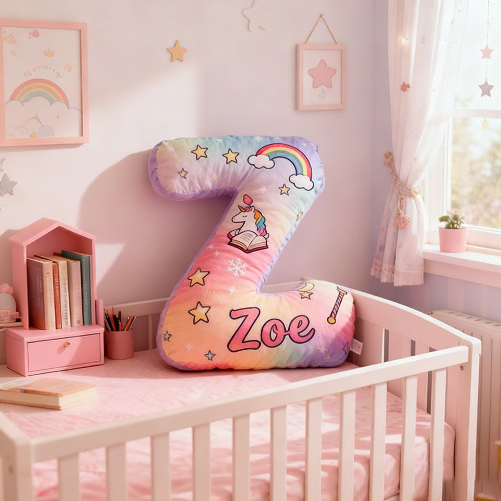 Personalized Gradient Letter Pillow with Magic Horse Stars Moon Balloons and Whimsical Fairytale Magic Inspired Graphic 3D Print Pillow Christmas Gift